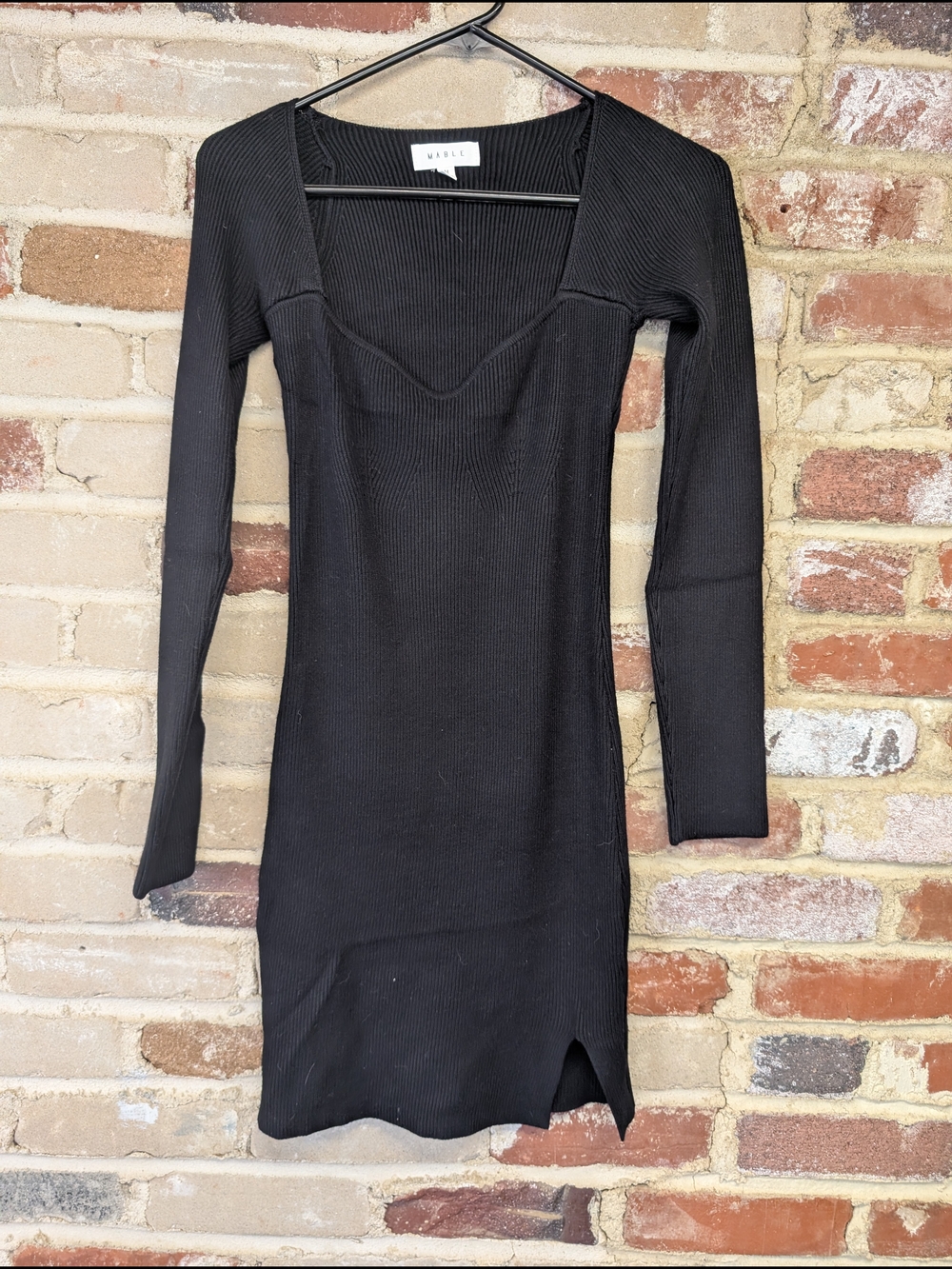WILLOW Black Ribbed Long-Sleeve Mini Dress